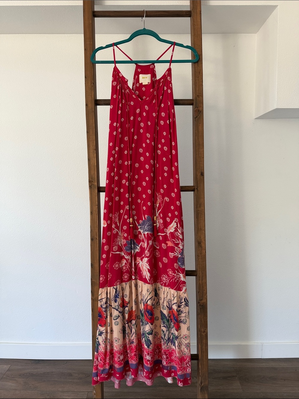 Maeve Red Maxi Dress with Ivory Print